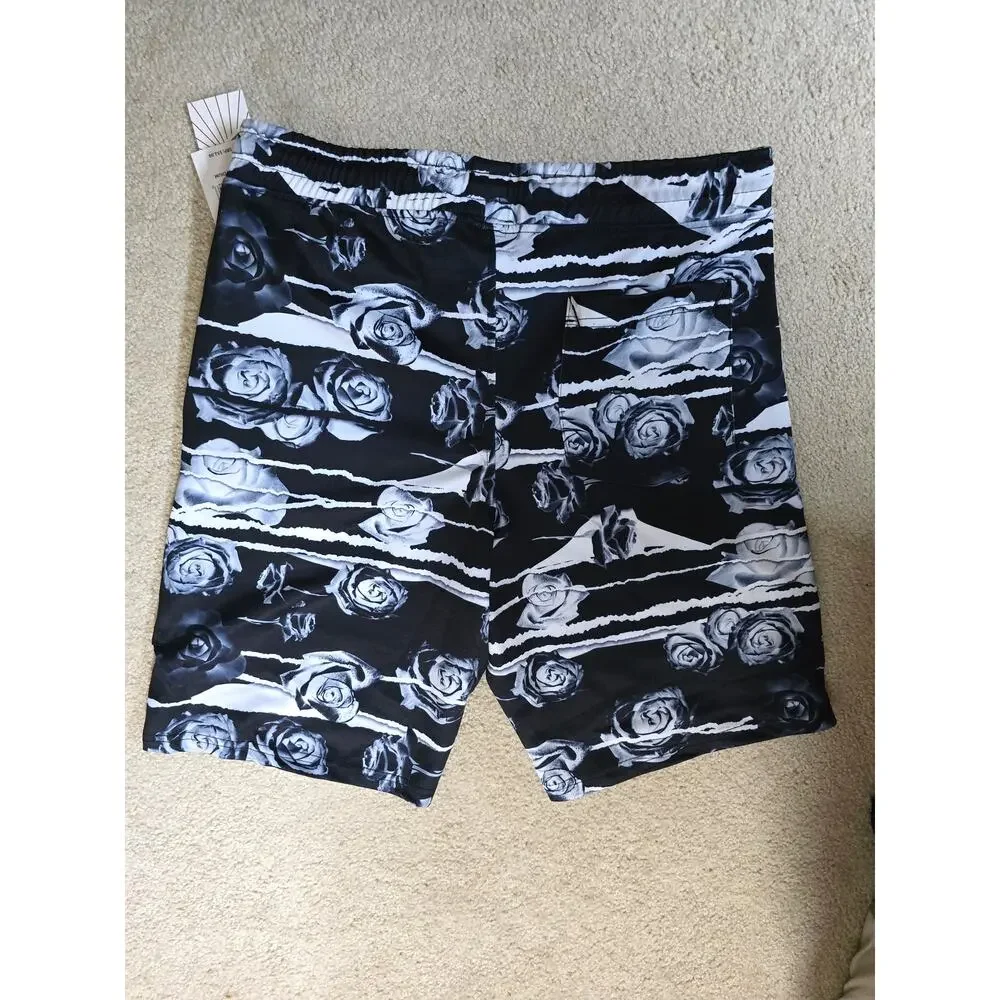 Fresh Prints of Bel-Air Men's M Rose Floral Stretch Twill Shorts Black NWT NEW